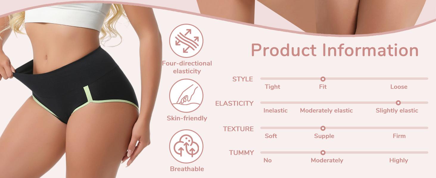 Women's Cotton Underwear High Waisted Tummy Control Ladies Panties Soft Stretch Full Coverage Briefs 4 Pack