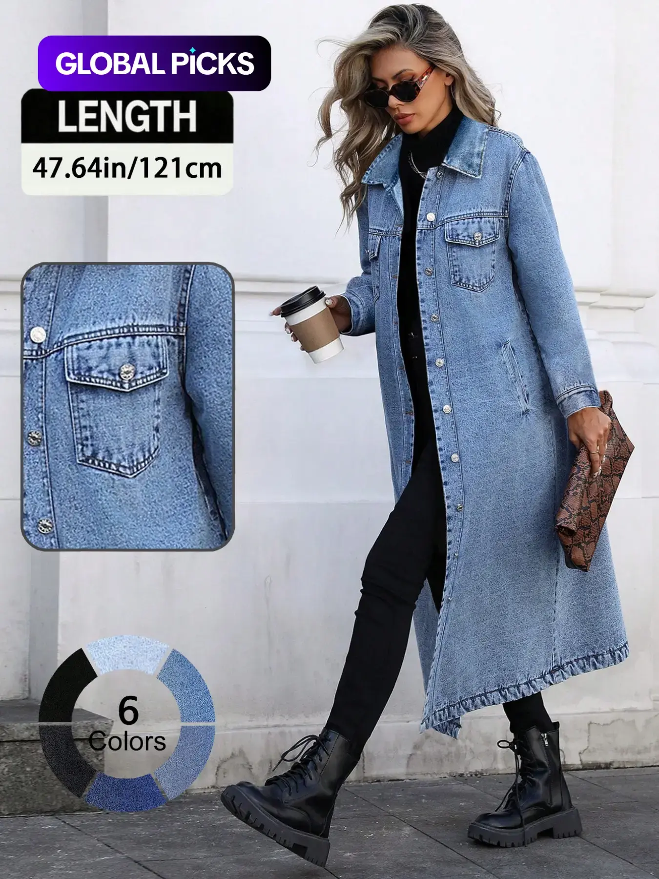 Women's Button Front Denim Coat Outerwear, Elegant Casual Basic Long Sleeve Denim Jacket for Spring & Fall, Women's Clothing for Daily Wear, Jean Coat