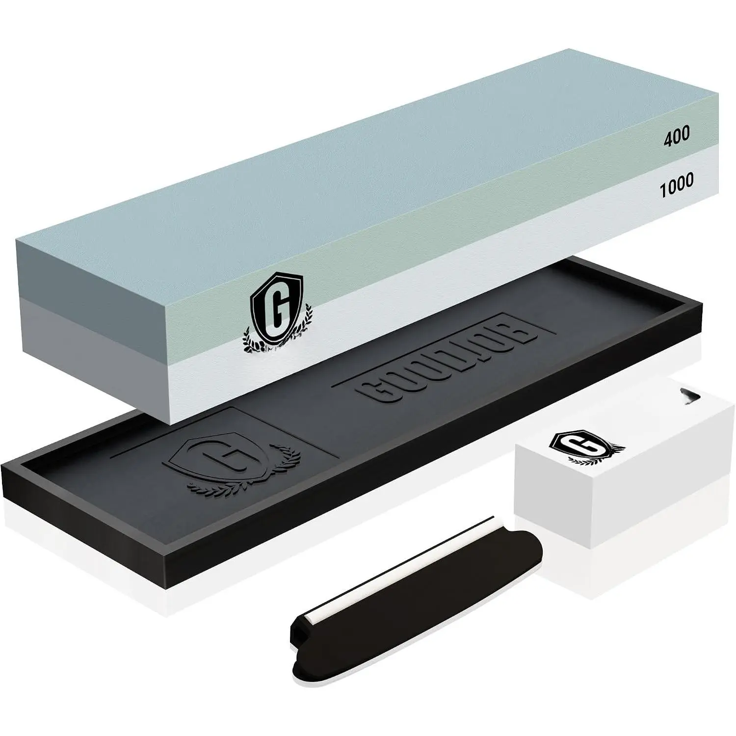 Sharpening Stone Kit with Angle Guide & Flattening Stone |  Grit 400/1000 Whetstone  Sharpener Set, Non-Slip  Base Water Stones for Kitchen