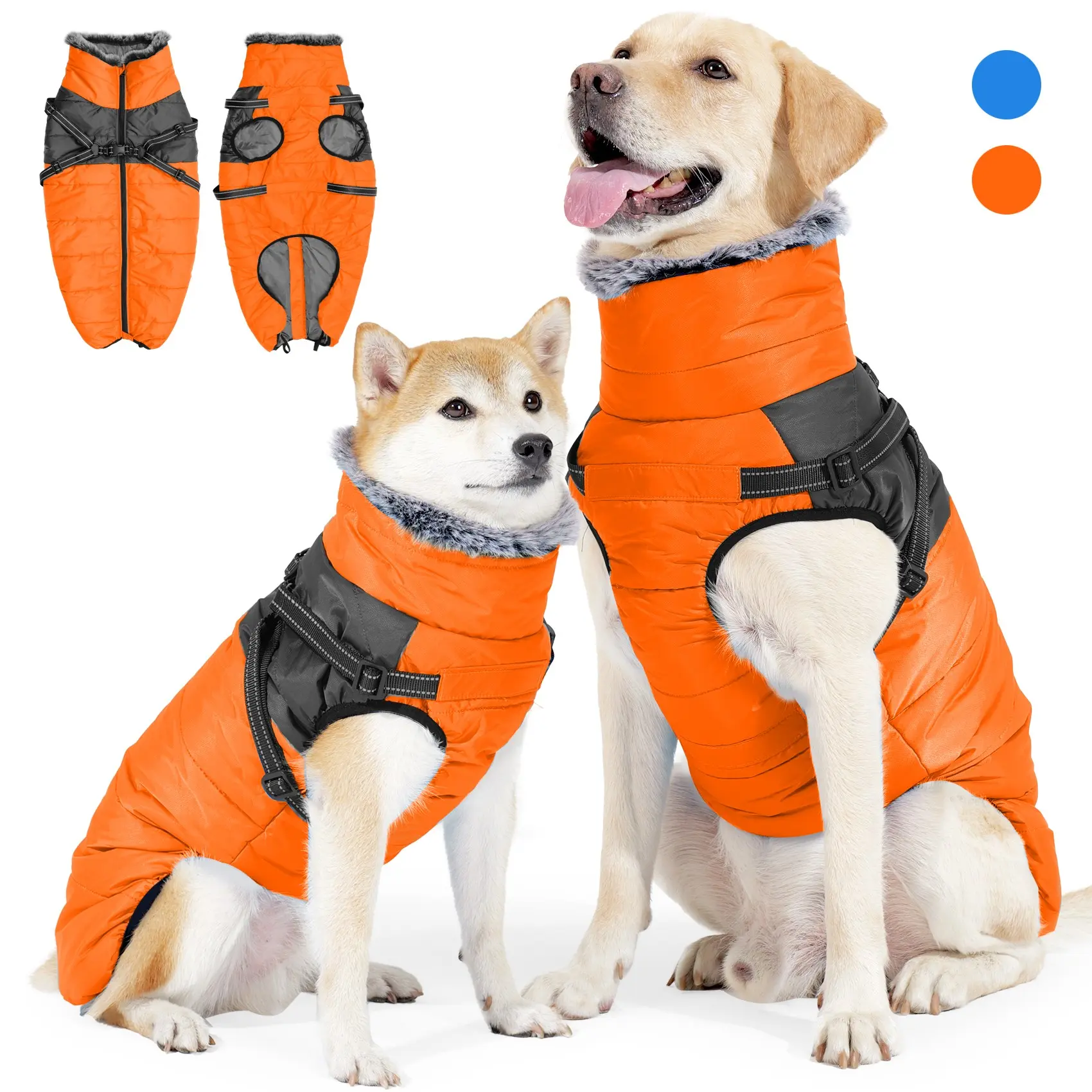 Dog Winter Fleece Jacket, High Neck Windproof Warm Coat, Ideal Snow Jacket for Medium to Large Dogs, Outdoor Pet Clothing