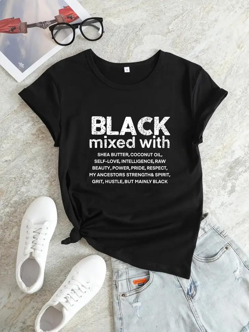 Women's Letter Print Round Neck Tee, Summer Clothes Women, Casual Short Sleeve Crew Neck T-Shirt for Summer, Fashion Women's Top for Daily Wear