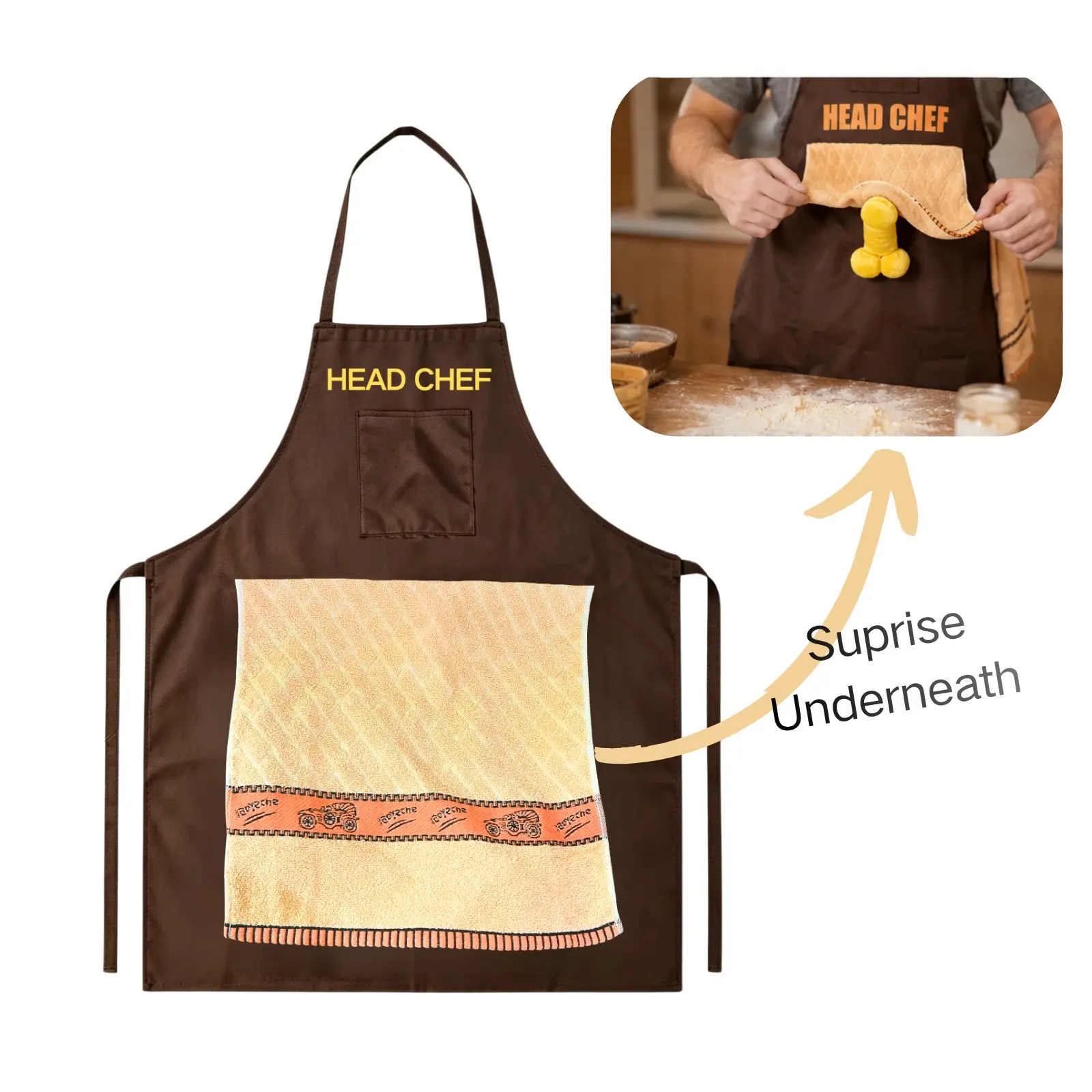 Funny Prank Birthday Gift, Novelty Rooster‑Pattern Kitchen Cooking Apron, Holiday Present for Friends and Boyfriends, Aprons with Pockets