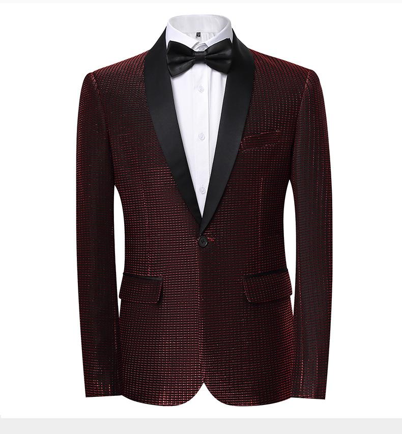 Men's Slim Fit Groom Tuxedo Suit  Korean Style Wedding Blazer & Pants Set, Business Casual Plaid Suit