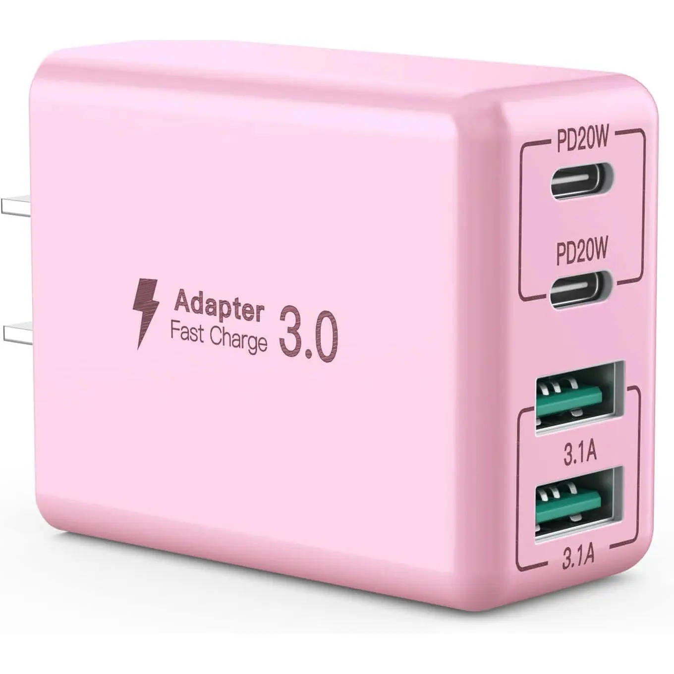 USB C Wall Charger, 40W 4-Port USB C Charger Block, Fast Charging Block Dual Port PD+QC Wall Plug Multiport Type C Compatible with iPhone 14/13/12/11/Pro Max/XS/XR/8/7, Tablet(Pink)