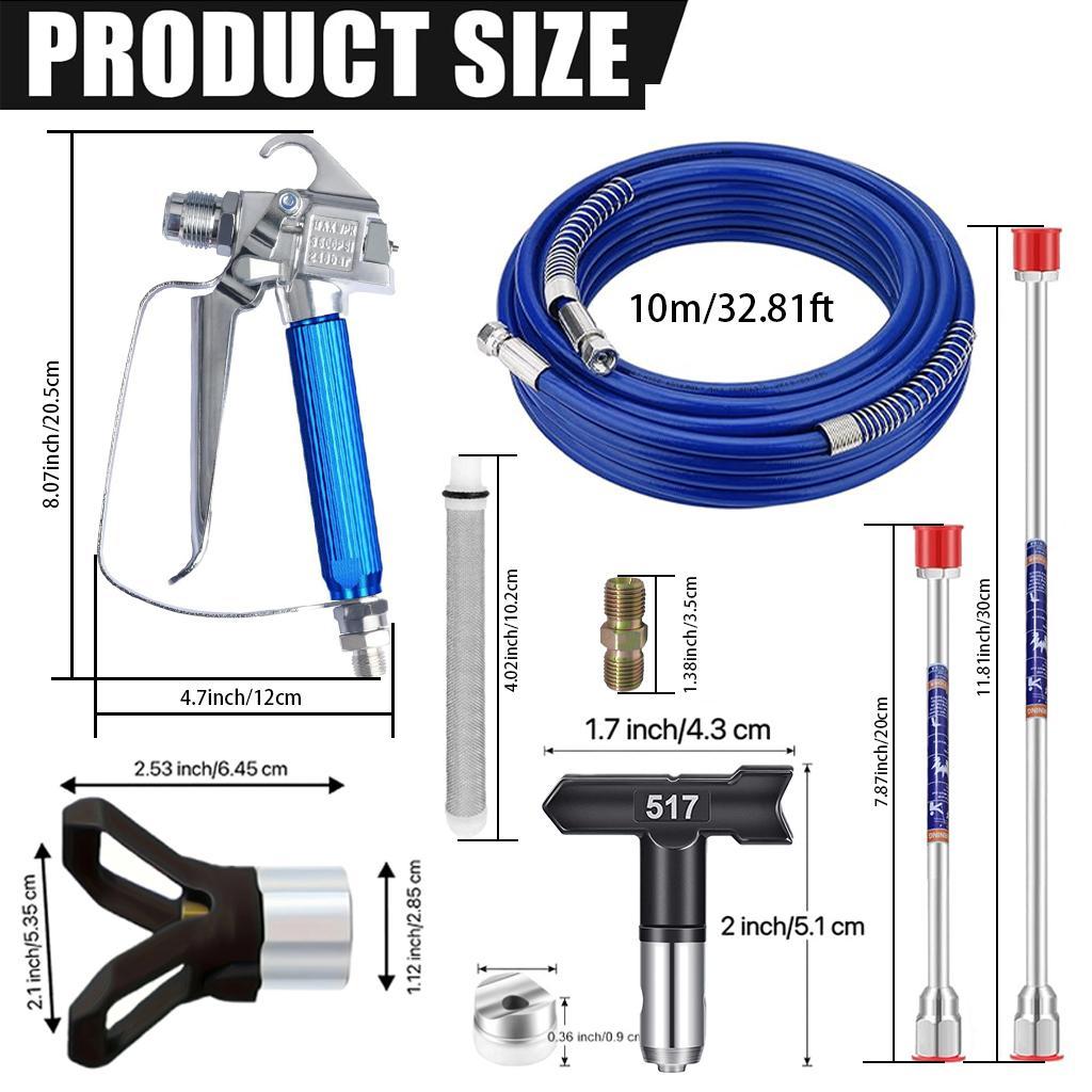 Airless Paint Sprayer Kit, Professional Paint Spraying Tool Set with 32.8 ft High-Pressure Hose, 5 Reversible Nozzles, 2 Tip Guards and 2 Spray Head Extensions, Handheld Heavy-Duty Power Airbrush Tool #TOP PICKS