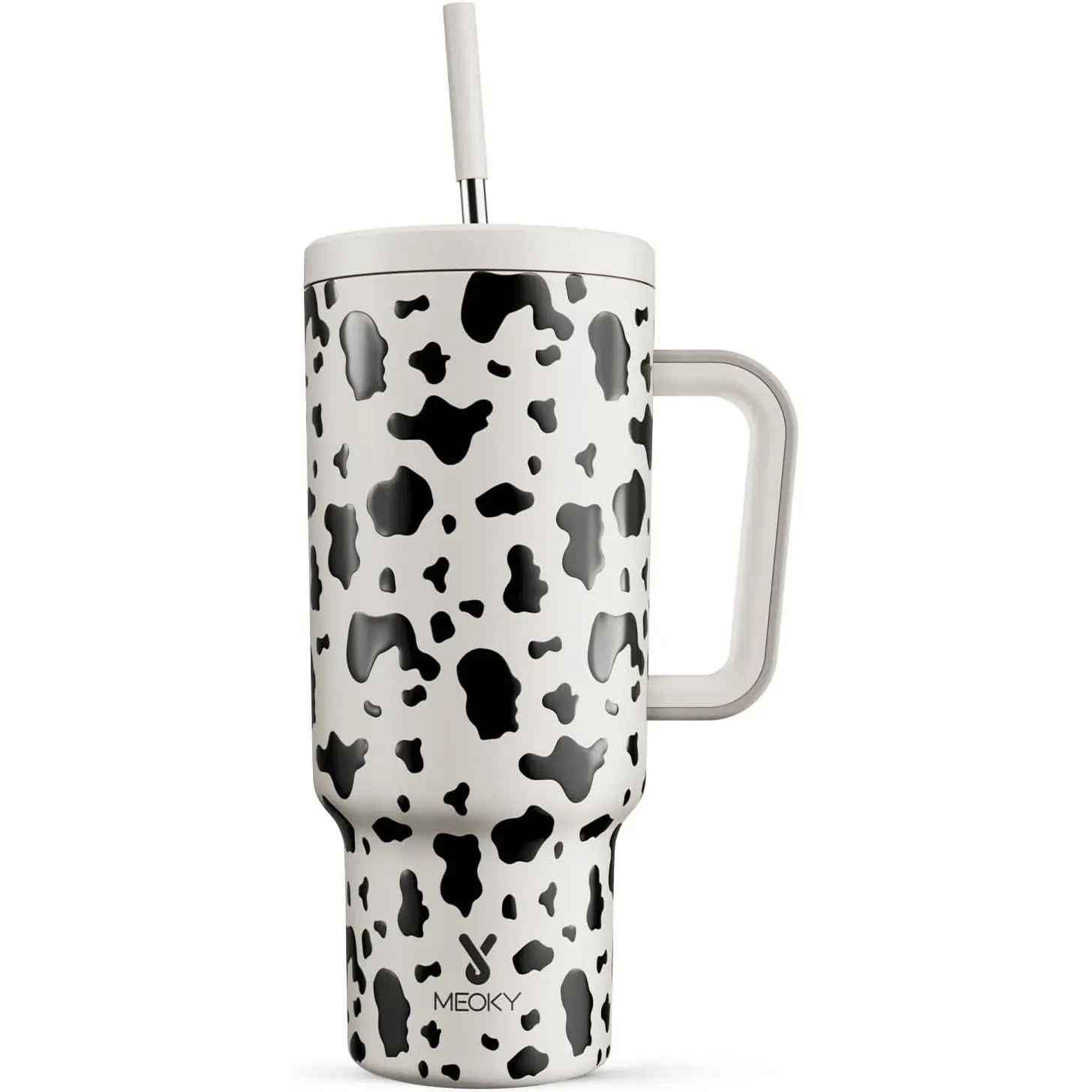 40 oz Tumbler with Handle and Straw, Tumbler with Lid and Straw, Insulated Stainless Steel Travel Mug, 100% Leak-proof, Keeps Cold for 34 Hours or Hot for 10 Hours (Cow)Gift.