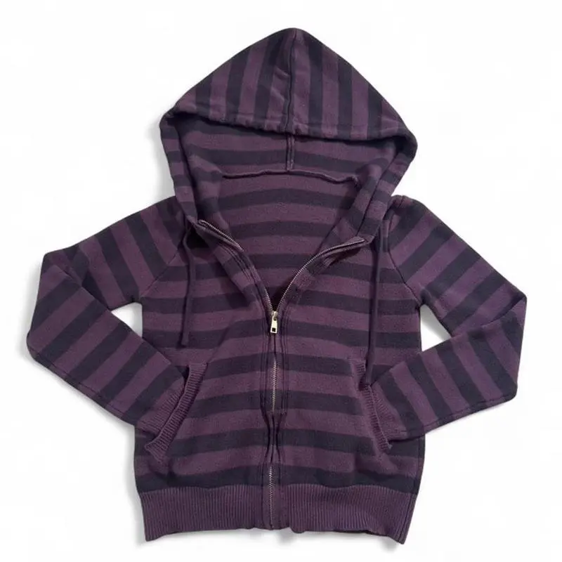 Harajuku Vintage Y2K Women's Hoodie Slim Fit Chic Casual Striped Cardigan Sweatshirt Grunge Punk Hip Hop Female Streetwear