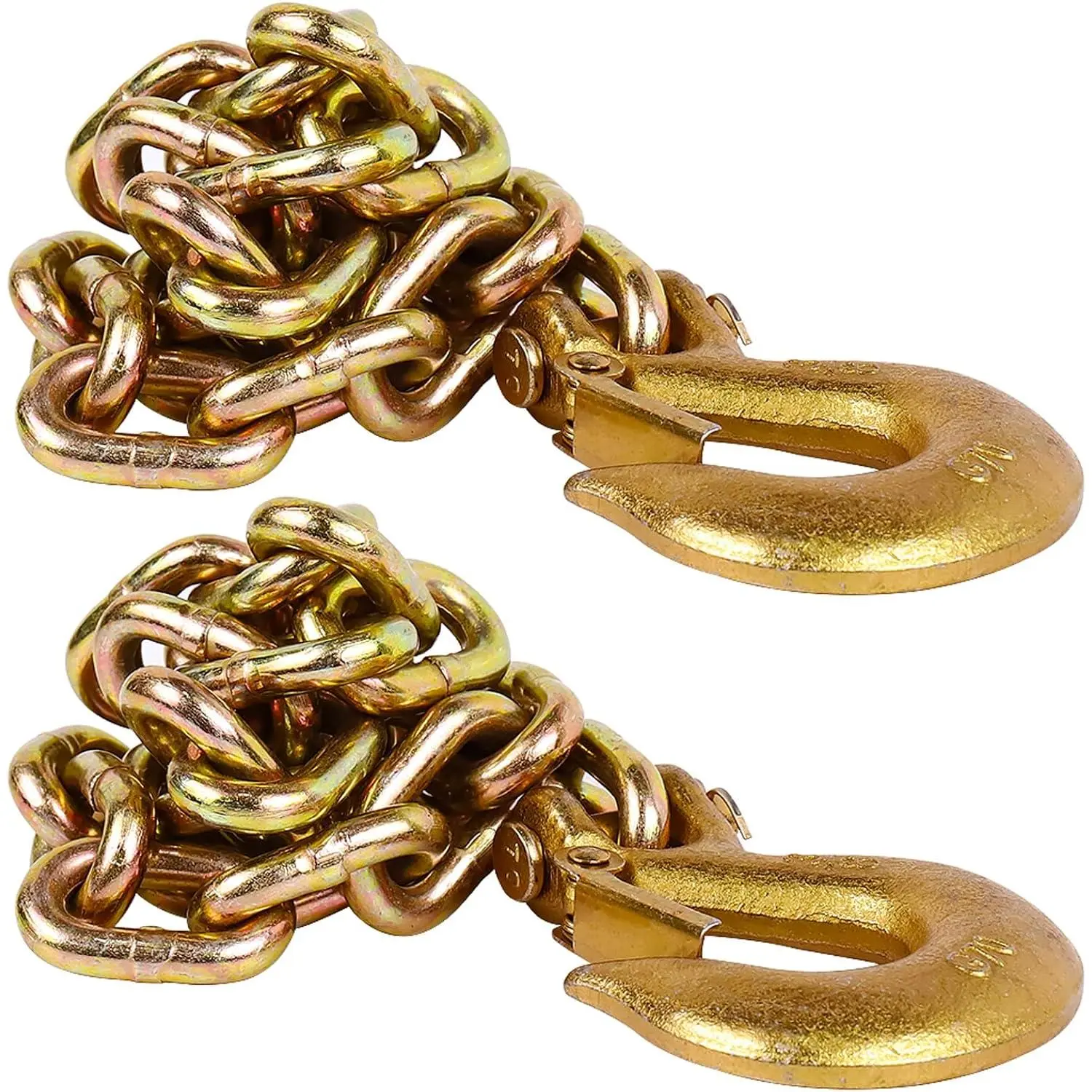 36"  Safety Chain 2 Pack, Grade 70 Heavy Duty G70 Towing Chain with 1/4" Clevis Snap Hooks, 12,600 lbs Break Strength for Boat , RV, and Utility Hauling, Yellow Zinc Plated