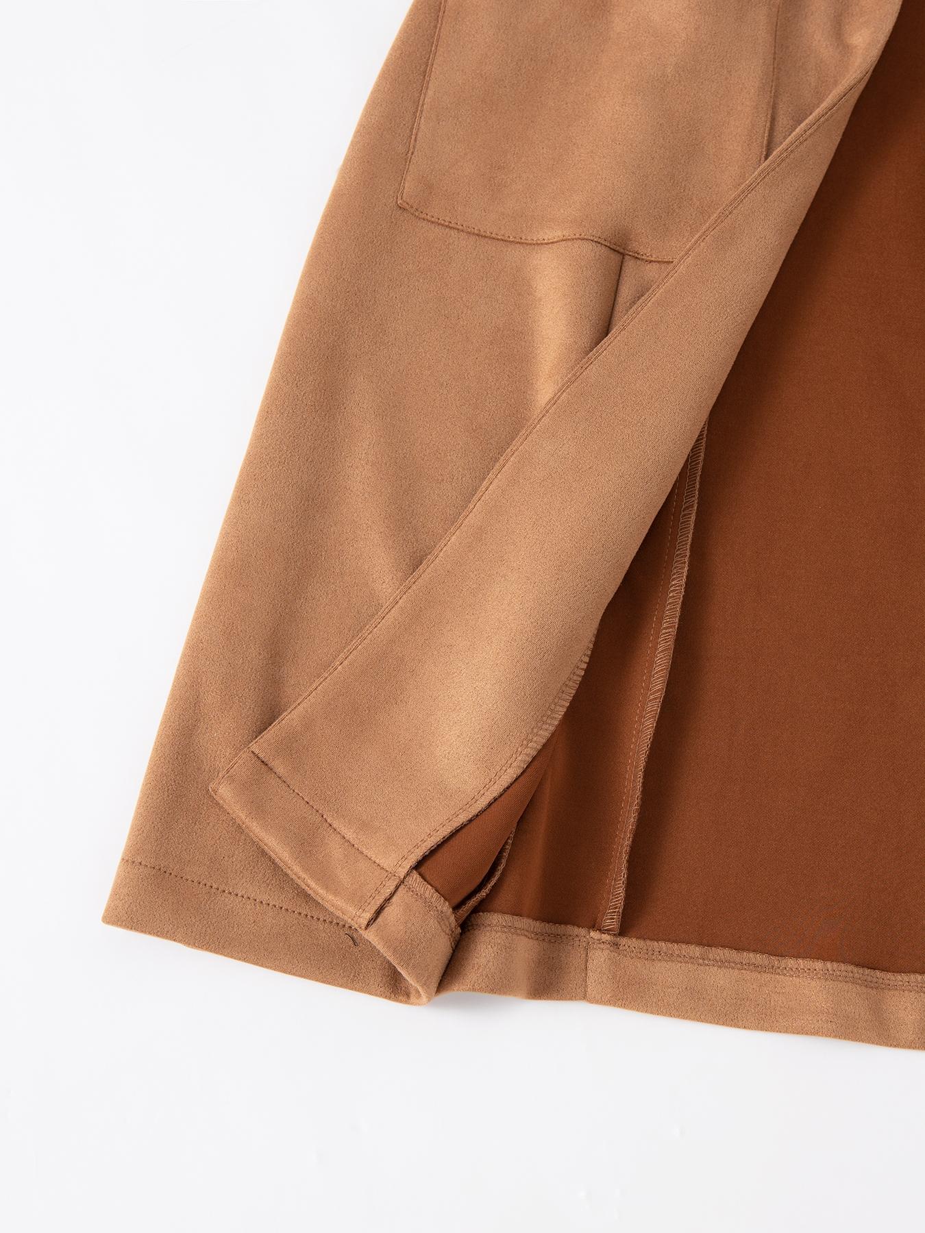 Women's Solid Button Decor Lapel Neck Suede Vest Blazer, Casual Sleeveless Pocket Open Front Longline Outerwear for Spring & Fall, Ladies Clothes for Daily Wear