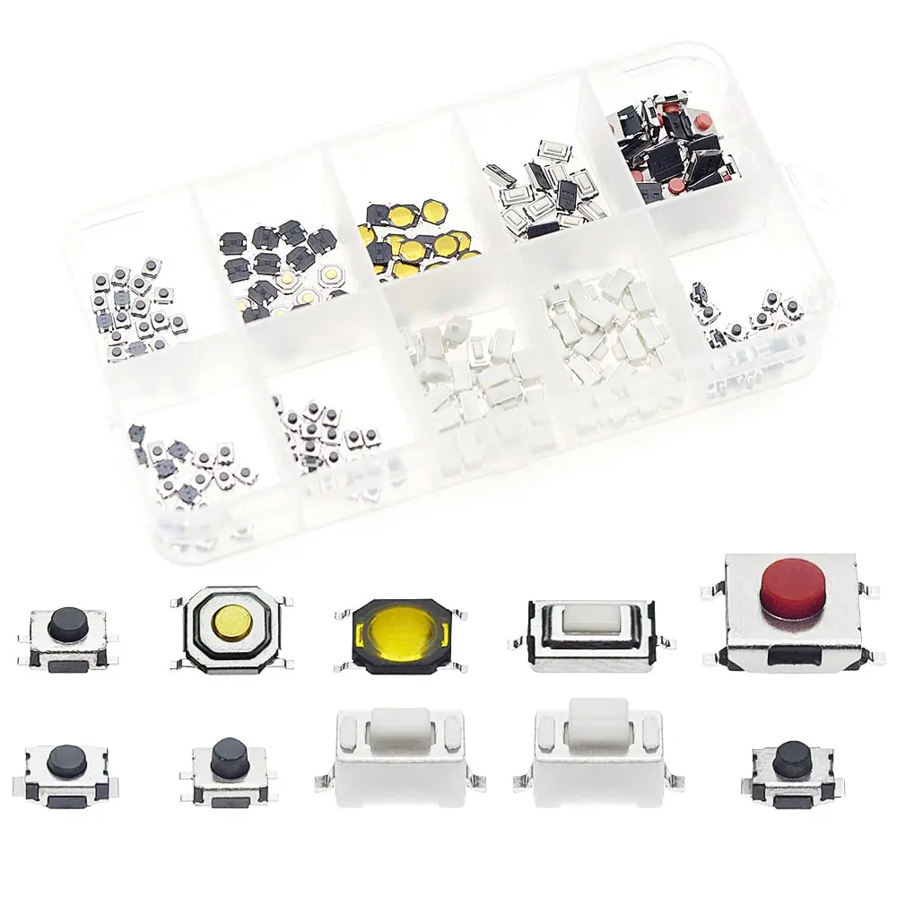 QTETAK 200 count 10 Value  Momentary Tactile Push Button  Tact  Kit | 10 Value, Includes 200 Pack