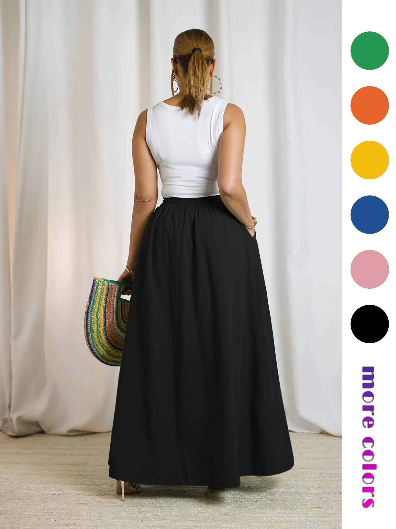 Women's Plain Drawstring High Waist  Skirt, Casual Boho Pocket Wrap Skirt for Summer, Ladies Bottoms for Beach Holiday Vacation