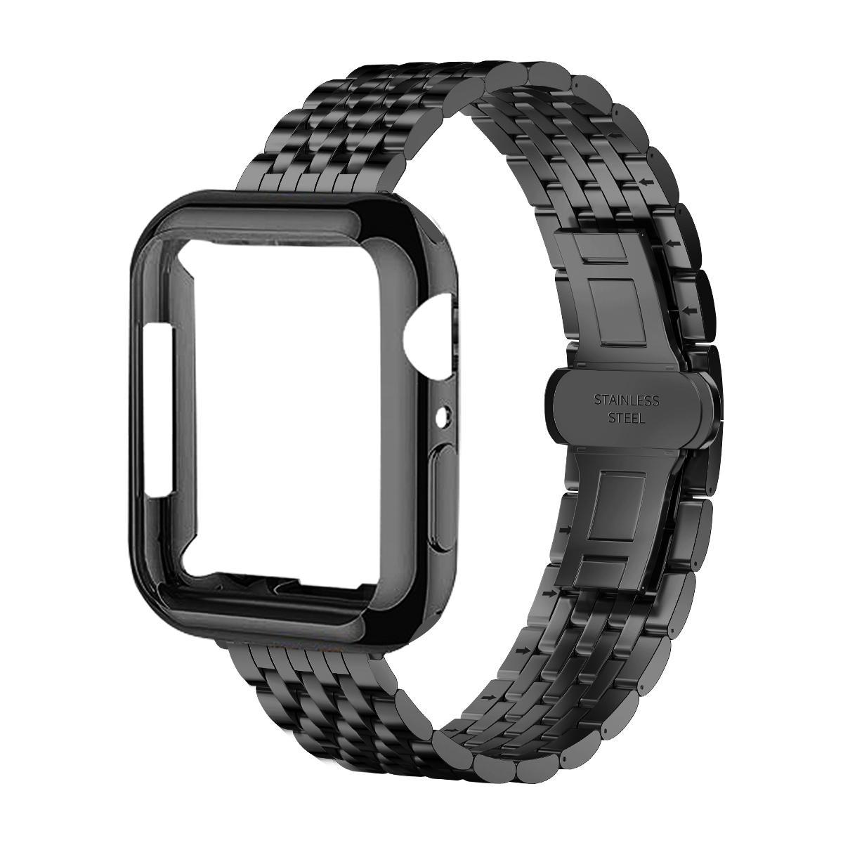 Stainless Steel Watch Band with TPU Soft Protective Case, Fashionable Watch Band for Apple Watch Series, Smart Watch Accessories for Men and Women, Smart Watch Strap, Smartwatch Strap