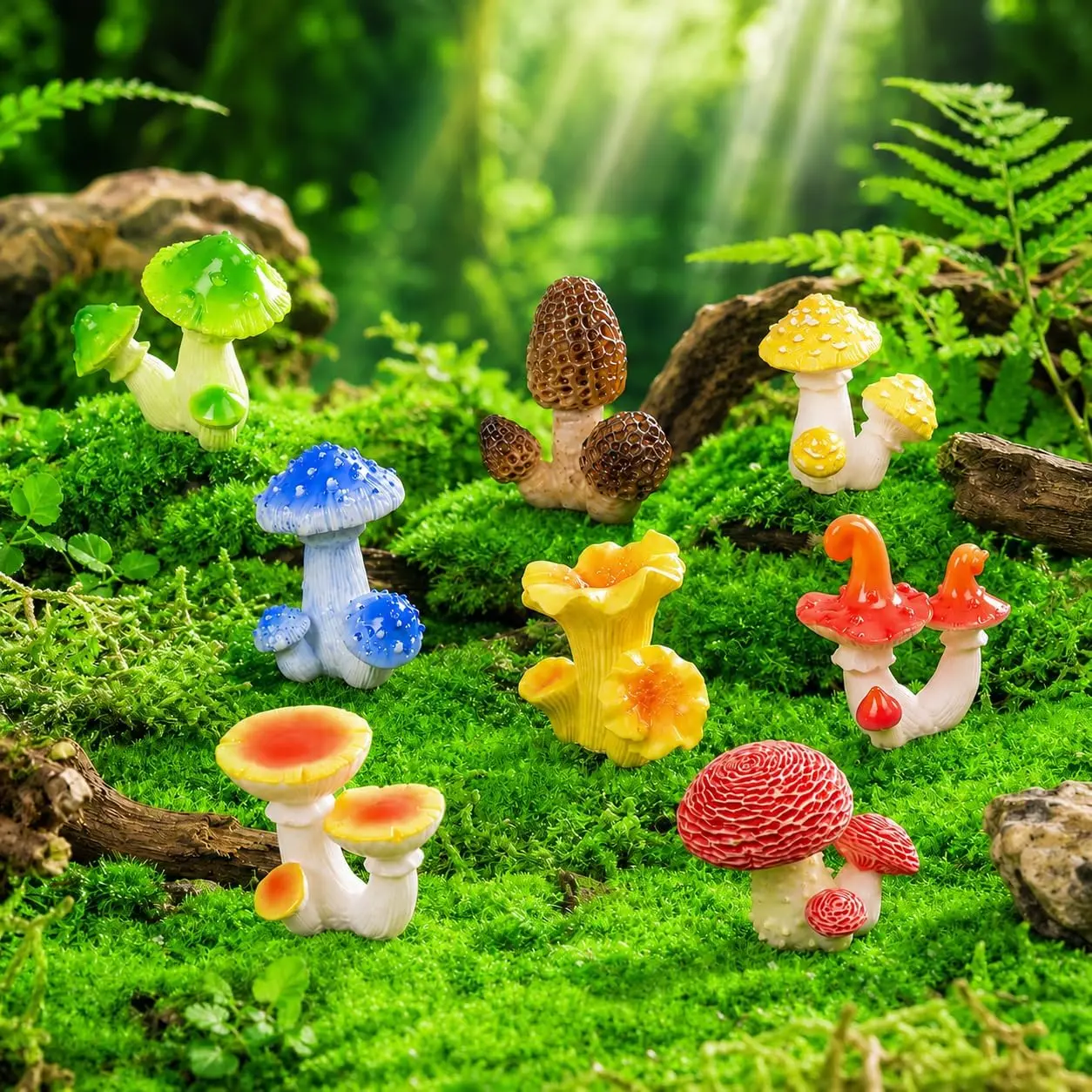Mushroom Figurine Set for Outdoor Yard  DIY Craft Decor | 8 count Mini Mushroom Figurines,Cute  Garden Sculptures,Fairy Garden Mushrooms