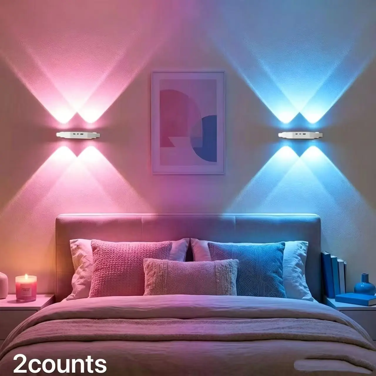 2 Pairs Cat Eye Wall Lights, LED Wall Lamps, Decorative Led Light, Dual Motion Sensor, Auto Switch, RGB Color Temperature Adjustable, USB Rechargeable, Bedroom Living Room Hallway Entrance Light