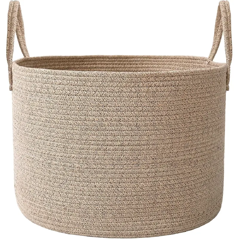 65L Extra Large Blanket Basket for Living Room - Woven Cotton Rope Laundry Hamper with Reinforced Handles - Storage Bin for Pillows, Comforters & Toys - Machine Washable,Oatmeal