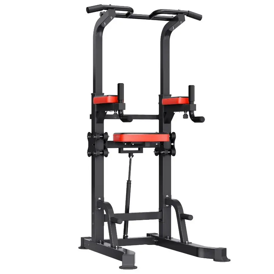 VEVOR Pull Up Bar, 330 LBS Power Tower Dip Station, Workout Dip Station with H-Shaped Stable Base Assistance Platform, Adjustable 9 Level Height Pullup Stand for Back, 3-Level Adjustable Elbow Pads