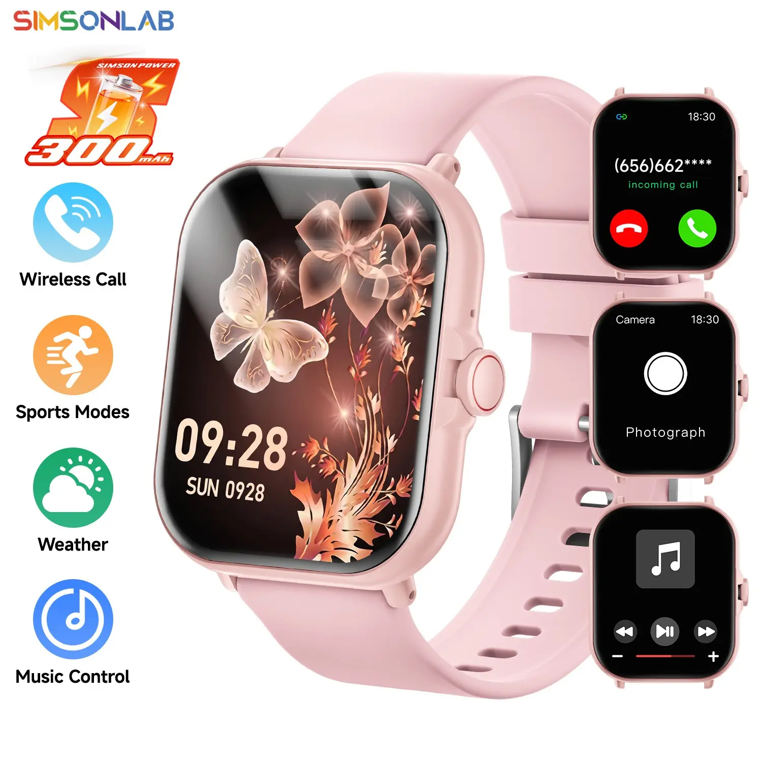 SIMSONLAB Smart Watch,Wireless Calling & Dialing,1.83-inch HD Touchscreen , Multifunctional Activity Recorder,Pedometer,App Notifications, Fitness Tracker,Camera Control, Multi-Sport Modes,Ideal Gift for Men and Women, Compatible with iPhone Android
