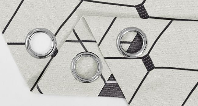 Joywell Cream Linen Textured Curtains 84 inches Long for Living Room Embroidered Farmhouse Window Curtain Grommet Drapes 2 Panels Heavy Cotton Curtains Black Checkered Pattern on Beige