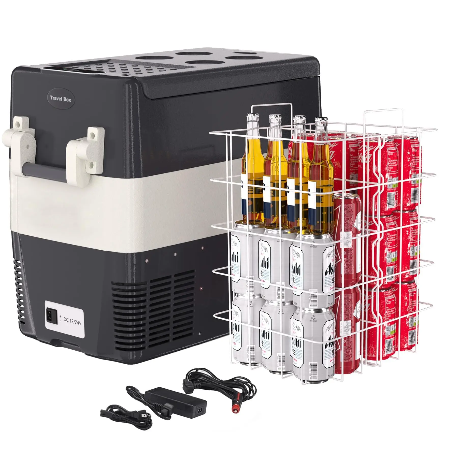 Dual Zone Portable Car Fridge Freezer Inverter Compressor Cooler Box, Dual Power DC & AC Energy Saving 3-Stage Battery Protection Anti-Shock Design for Road Trip Camping Fishing RV Outdoor Travel