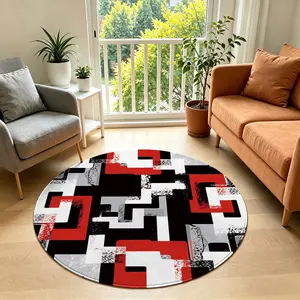 Circular Rug 4 Feet, Washable Modern Medieval Striped Round Carpet, Non-Slip Office Chair Mat, Bedroom Living Room, Hardwood Floor Protection