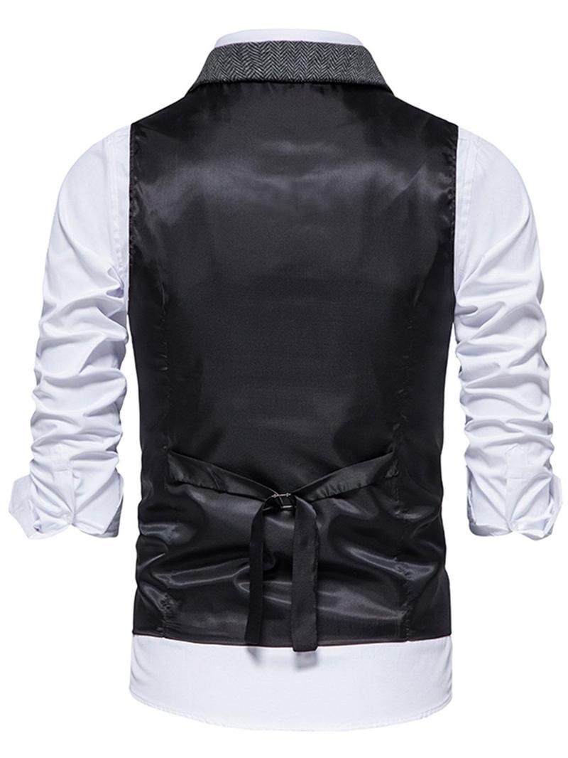 Men's Solid Button Front Pocket Suit Vest, Regular Fit Casual Formal Lapel Sleeveless Suit Vest for Work Office Business, Men's Clothes for All Seasons Men's Solid Button Front Pocket Suit Vest, Regular Fit Casual Formal Lapel Sleeveless Suit Vest for Work Office Business, Men's Clothes for All Seasons