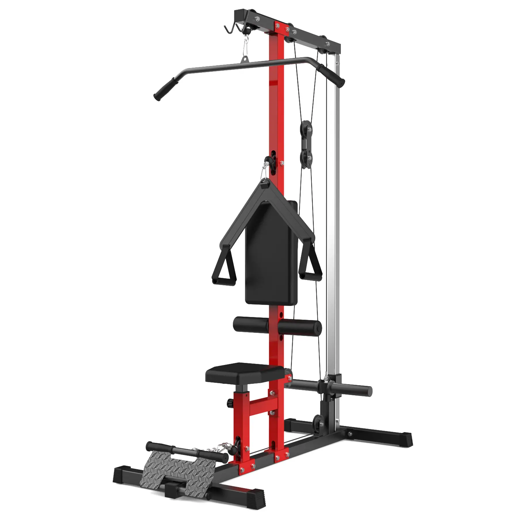 Compact Quiet LAT Pulldown Machine for Home Gym, 500LB Max Load Wall Floor Mount Design, High Low Pulley System Adjustable Seat Knee Support, All-in-One Full Body Strength Training Fitness Equipment