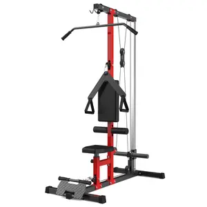 Compact Quiet LAT Pulldown Machine for Home Gym, 500LB Max Load Wall Floor Mount Design, High Low Pulley System Adjustable Seat Knee Support, All-in-One Full Body Strength Training Fitness Equipment