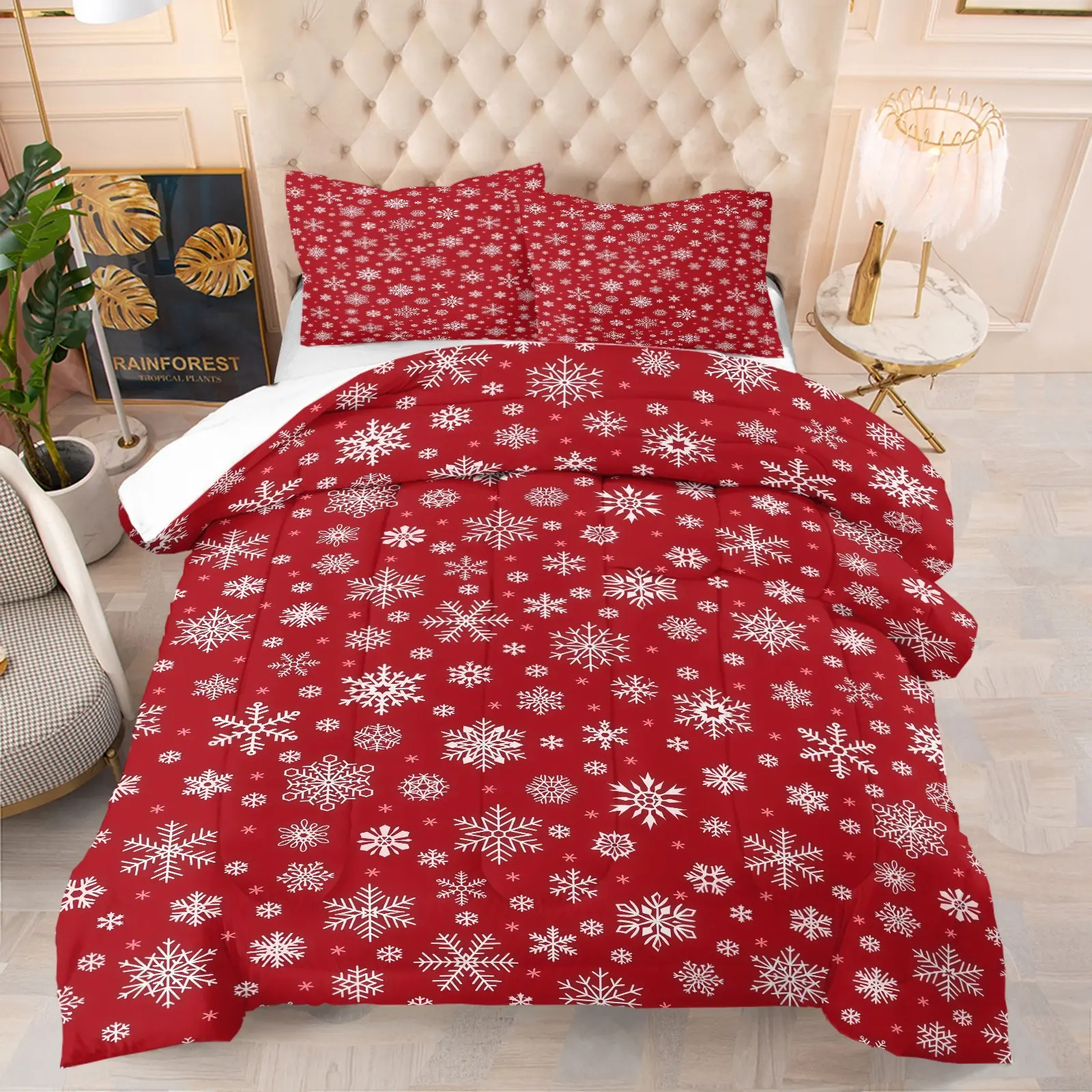 Christmas Themed Bedding Set with Snowflake Pattern, Soft Decor for Adult Bedrooms, Great Gift for Friends & Family, Ideal Housewarming & Holiday Present. Includes 1 Quilt and 1 or 2 Pillowcases, Pillow Inserts NOT INCLUDED