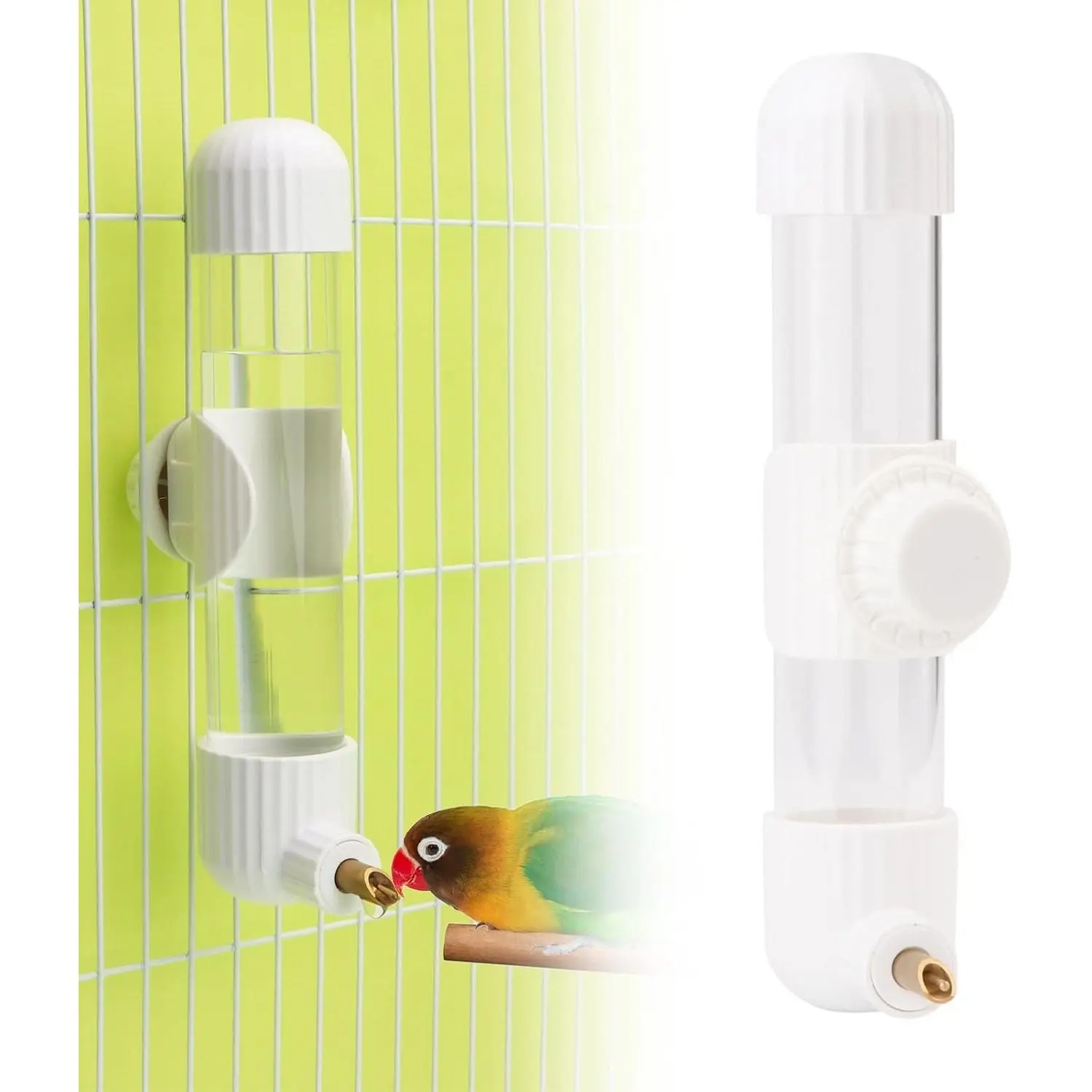 7.4 Fl Oz Leak-Proof Bird Water Bottle for Cage Clear No Spill Automatic Parrot Water Dispenser with Spring Valve for Small Parrots Budgies Finches Cockatiels Lovebirds White 7.4 oz/220 ml