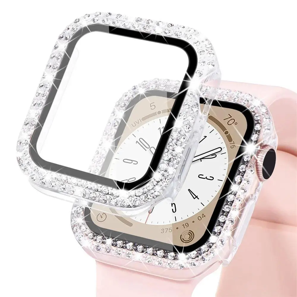 Starlight Case For Apple watch 45mm 41mm 38-42-44mm 40mm Diamond Tempered Glass+Bumper Screen Protector series 9 8 7 6 5 4 3 SE