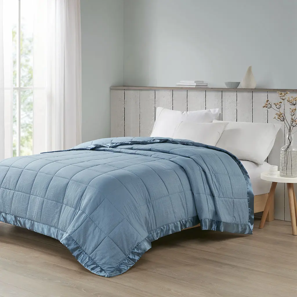 ARCH Oversized Down Alternative Blanket with Satin Trim, Slate Blue, Full/Queen Size, Soft Lightweight Cozy Bed Blanket for All Seasons, Elegant Satin Binding, Machine Washable, Perfect for Bedroom Living Room Guest Room, Home Furniture and
