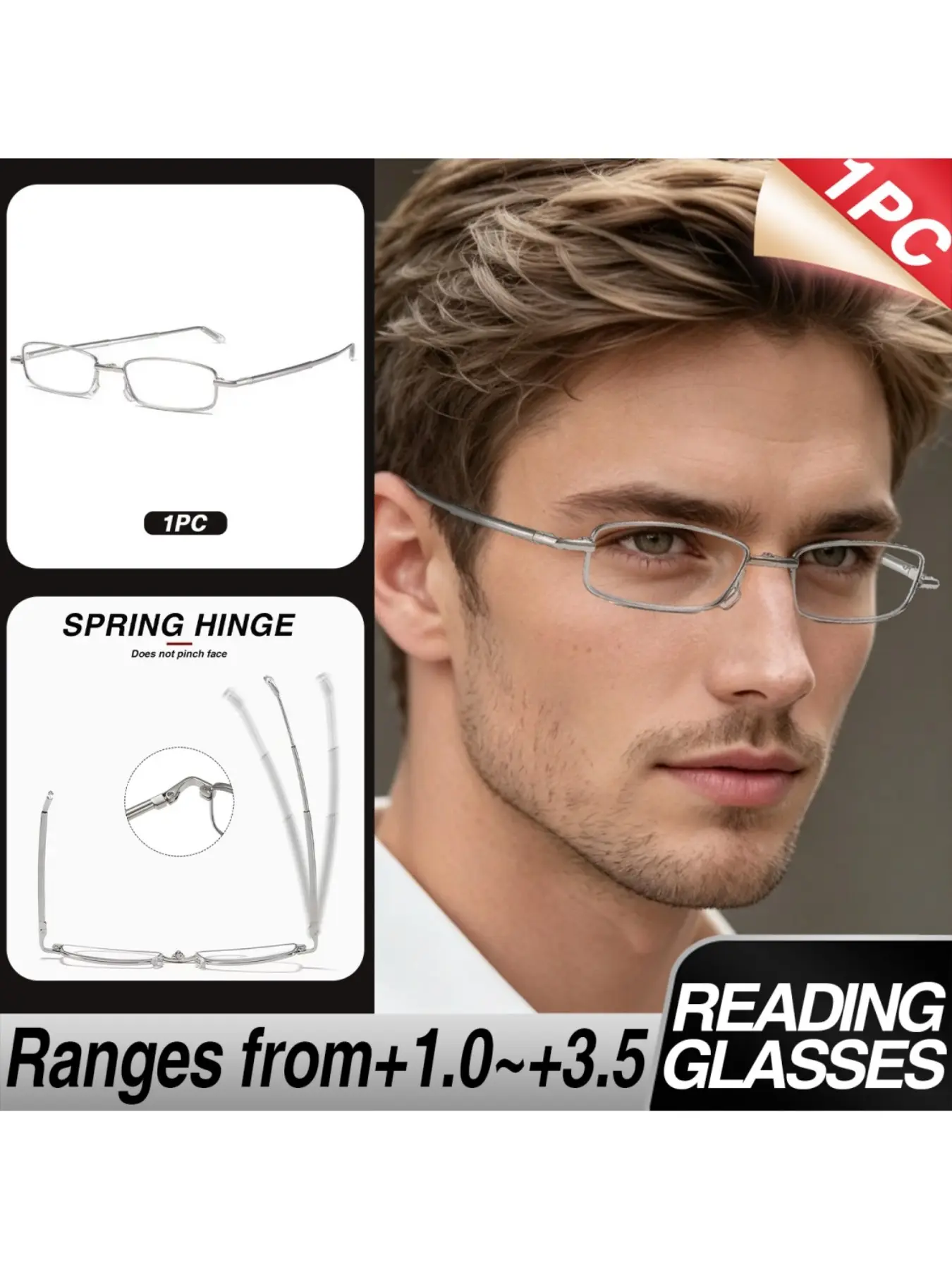 Foldable Fashion Reading Glasses, Mini Compact Design, Unisex Prescription Eyewear, Includes Metal Case, Pocket-Friendly, Easy Storage