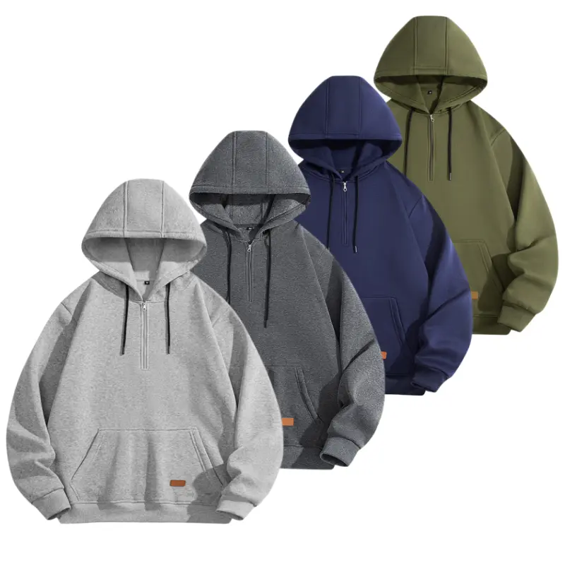 Unisex Winter Brushed‑Fleece Zip‑Up Hoodie, Spring‑Fall Open‑Front Cardigan‑Style Hooded Sweatshirt for Foreign‑Trade Style