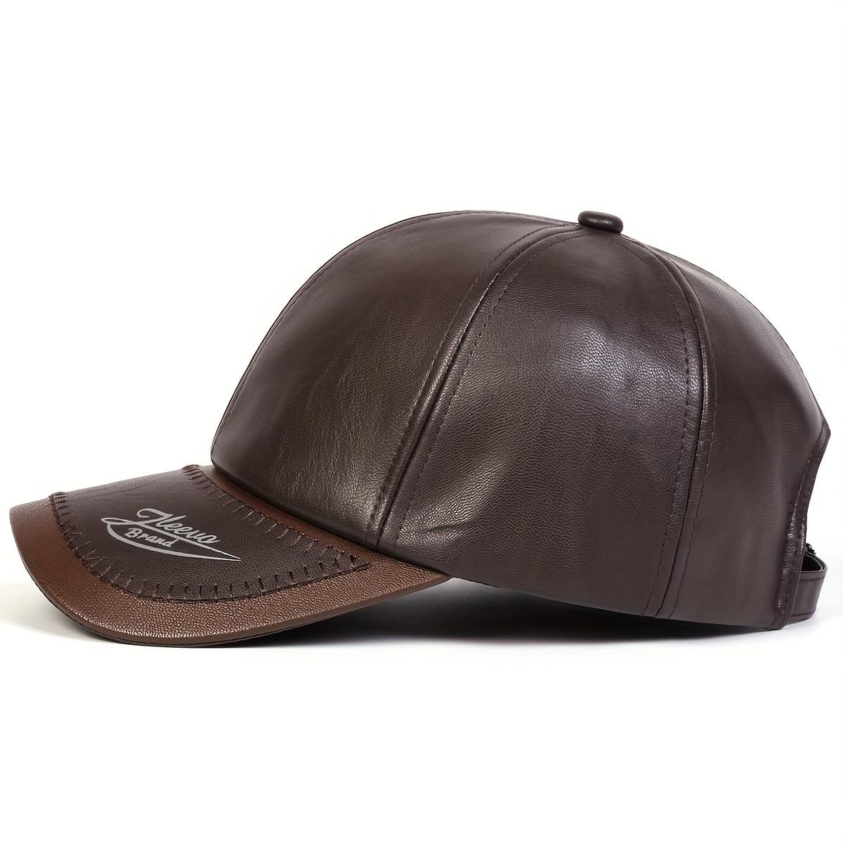 [Cozy Comfort] Men's Adjustable Faux Leather Baseball Cap - Warm, Casual Outdoor Hat for Fall and Winter, Ideal for Travel and Beach Parties, Beach Party Accessory | Casual Baseball Cap | Subtle Stitching Detail, Beach Hat