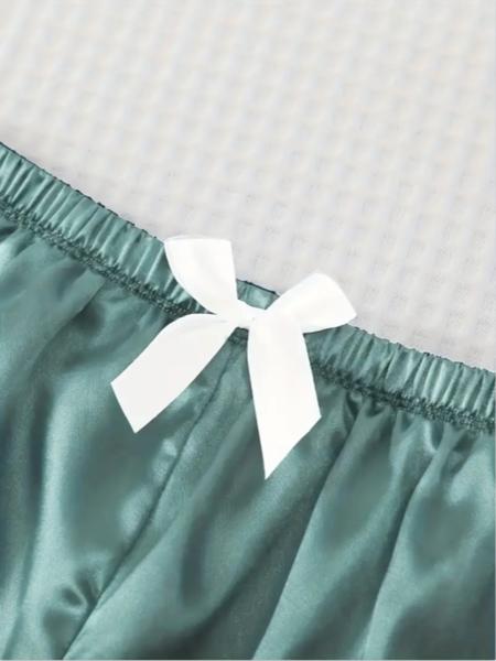 Women's Solid Contrast Binding Bow Decor Pajama Set, Short Sleeve Button Front Lapel Shirt & Shorts Pj Set, Ladies Summer Sleepwear & Loungewear