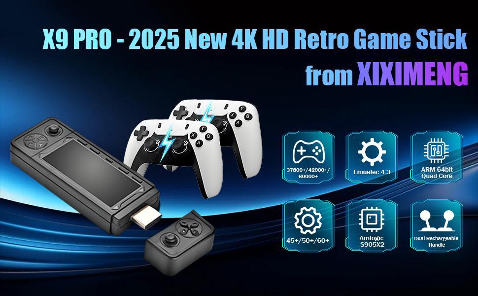 X9 Pro Retro Gaming Console Retro Game Stick 4K with Rechargeable ...
