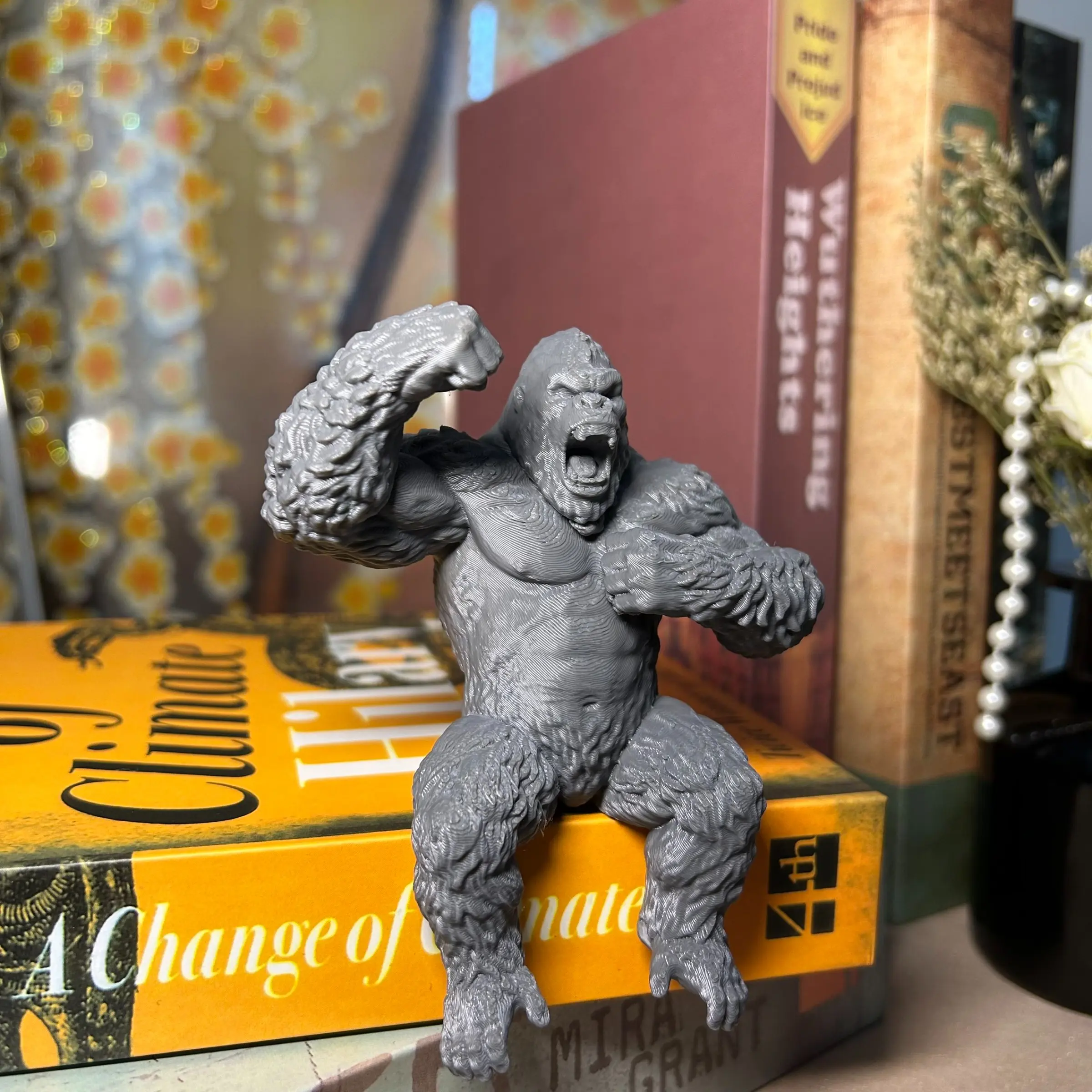 3D Printed Roaring Gorilla Figurine Unpainted Gray Blank Model, DIY Hand-Painted Ape Statue, Wild Animal Desktop Ornament, Hobby Graffiti Collectible Craft Creative Gift