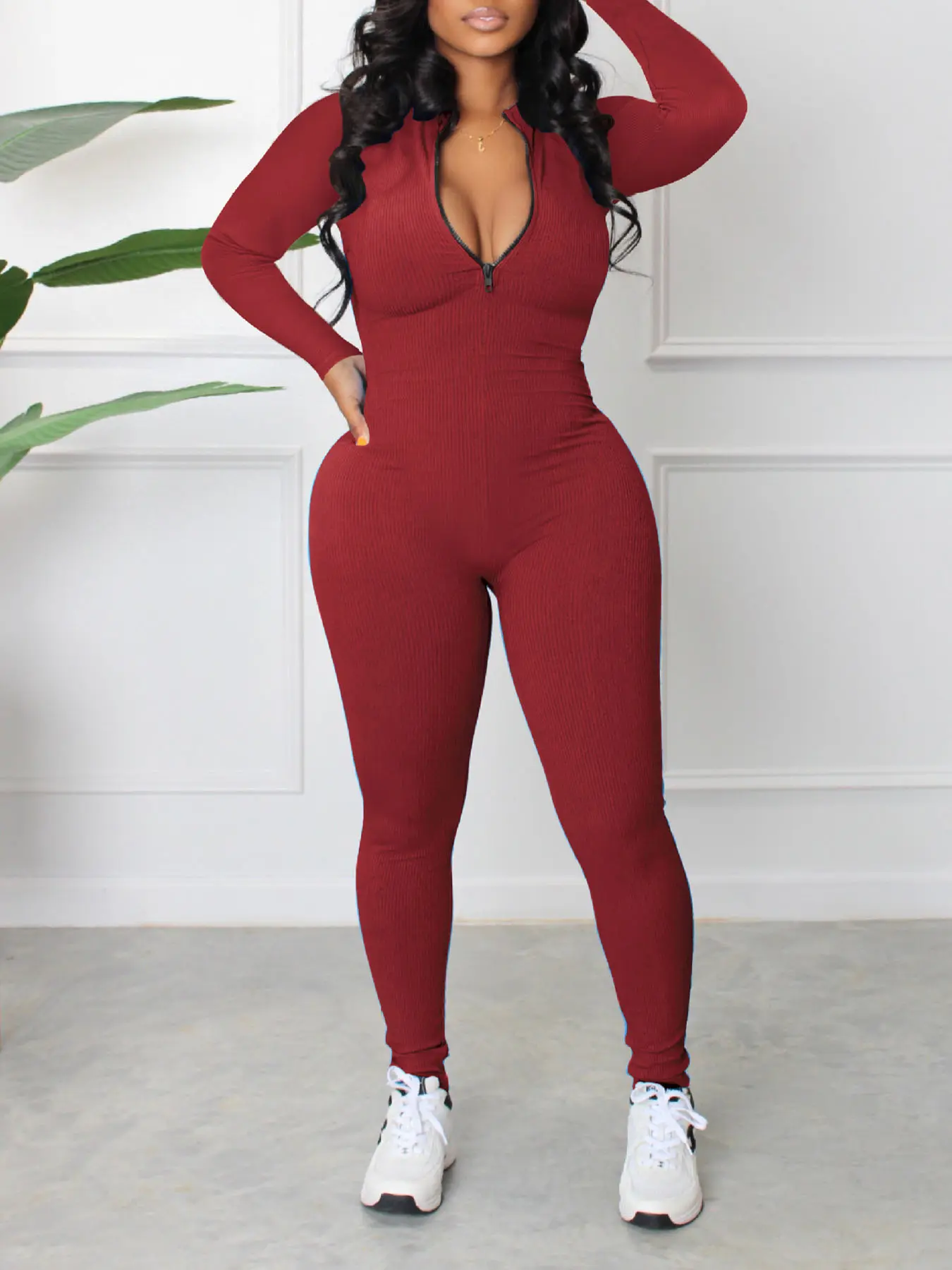 Women's Sporty Zipper Jumpsuit, Workout Jumpsuit, M3112 New Arrival European Style, Comfortable One-Piece, Ideal for Active Wear & Casual Use, Sporty Comfy Jumpsuit, Sports Jumpsuits, Tight Fitting Jumpsuit