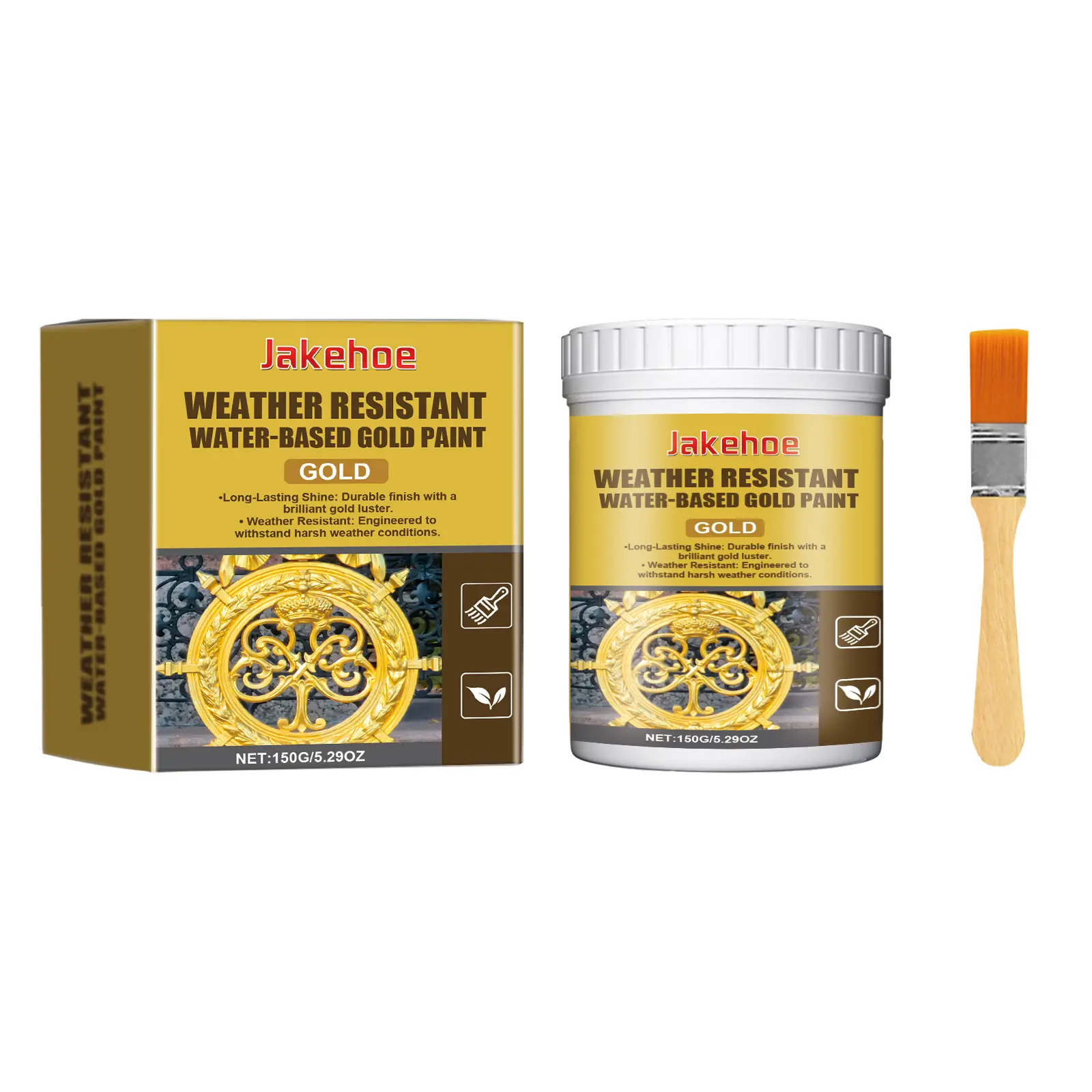 Jakehoe Weather-Resistant Waterproof Gold Paint, Metal Paint Weather-Resistant Waterproof Roman Columns Decorative Gold Paint, Outdoor Gold Leaf Paint.