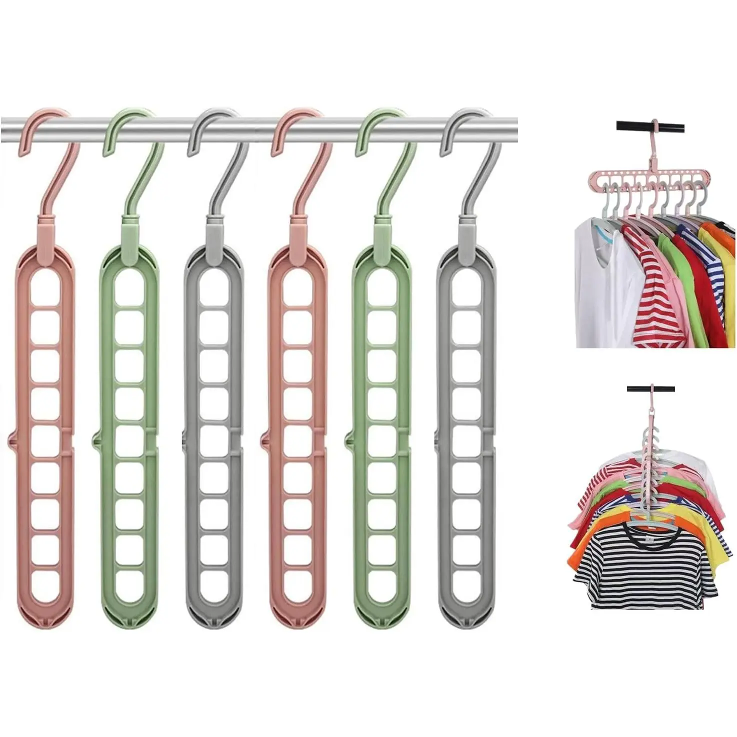 6-Pack 9-Hole Multifunctional-Saving Clothes Hangers - 360° Swivel, Non-Slip, Folding Closet Organizers for Shirts, Pants, Lingerie - Home, Dorm, Travel