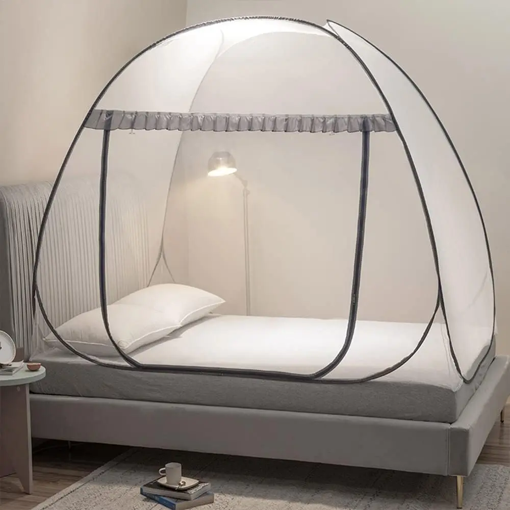 Mosquito Net Pop Up Tent for Bed,Bed Canopy with Net Bottom,Mosquito Netting Bed Tent,Suit for Indoor Outdoor,Camping Tent,Insect Screen(Full/Queen, Gray)