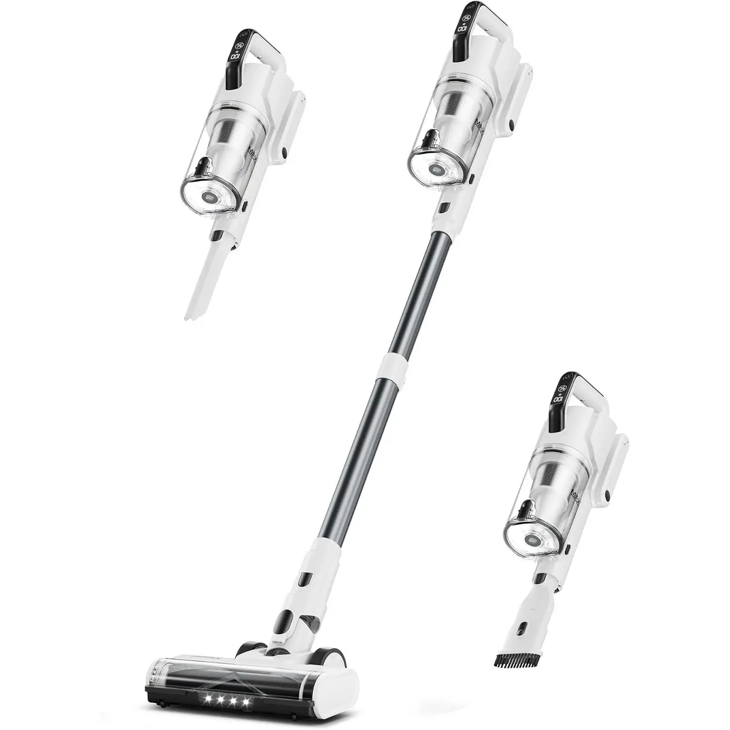 Cordless Vacuum Cleaner, 600W 50KPA 70Mins Runtime   Vacuum Cleaner, Self-Standing LED Light  Screen Stick Vacuum for  Light Weight,for /Carpet/Floor, White