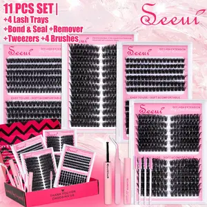 4-Style D-Curl Eyelash Cluster Kit, Dense Cat Eye/Fox Eye 80/120D Volume Lash Clusters with Bond & Seal, Remover, Tweezers and Brushes, Eyelash Extensions Set, Cosmetic Eyelash Extension, Lash Extensions DIY at Home, Best Lash Clusters