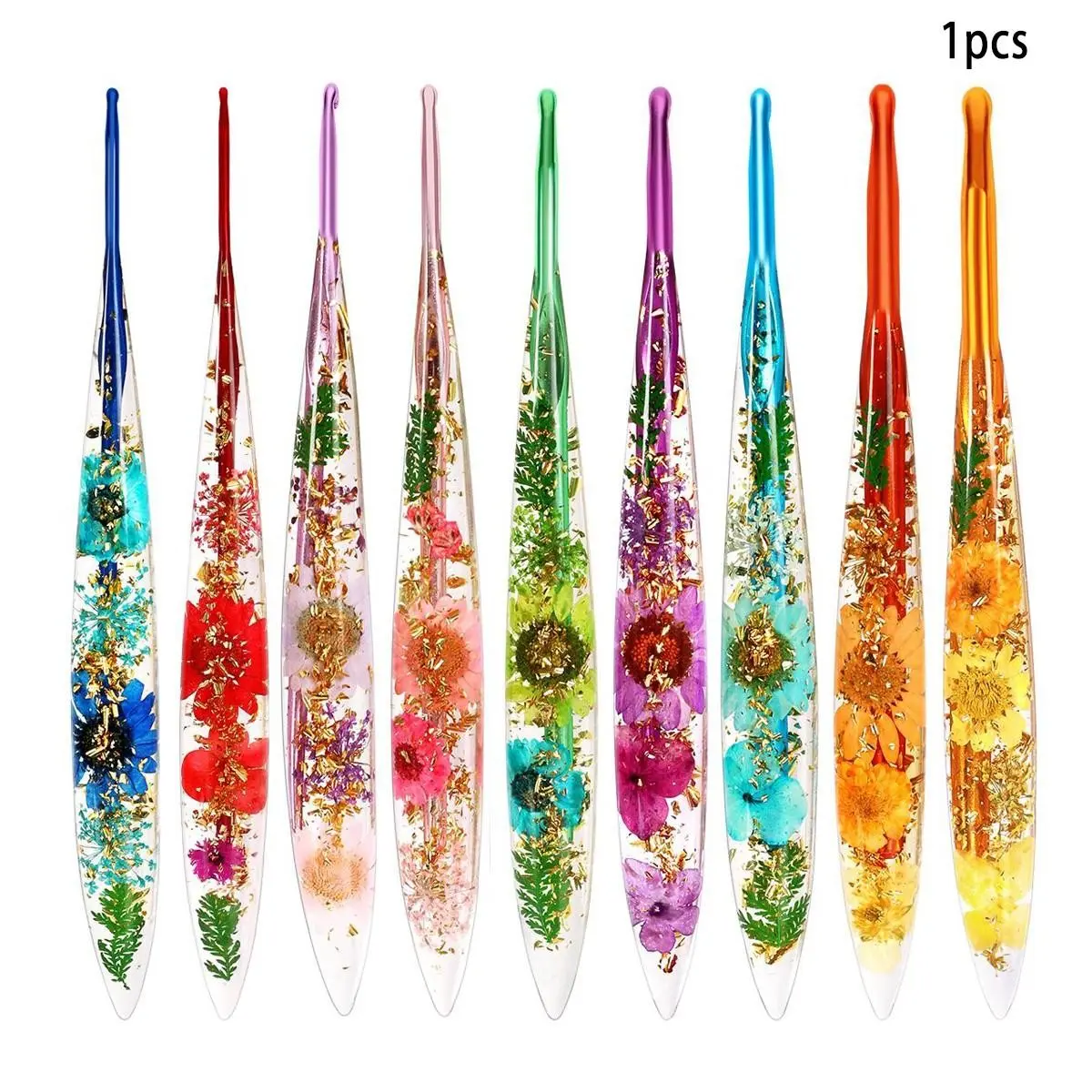 Transparent Multi-Color Crochet Hook Set with Floral Pattern, Comfortable Handle, Ideal for DIY Knitting Projects, Perfect Christmas Gift for Mom