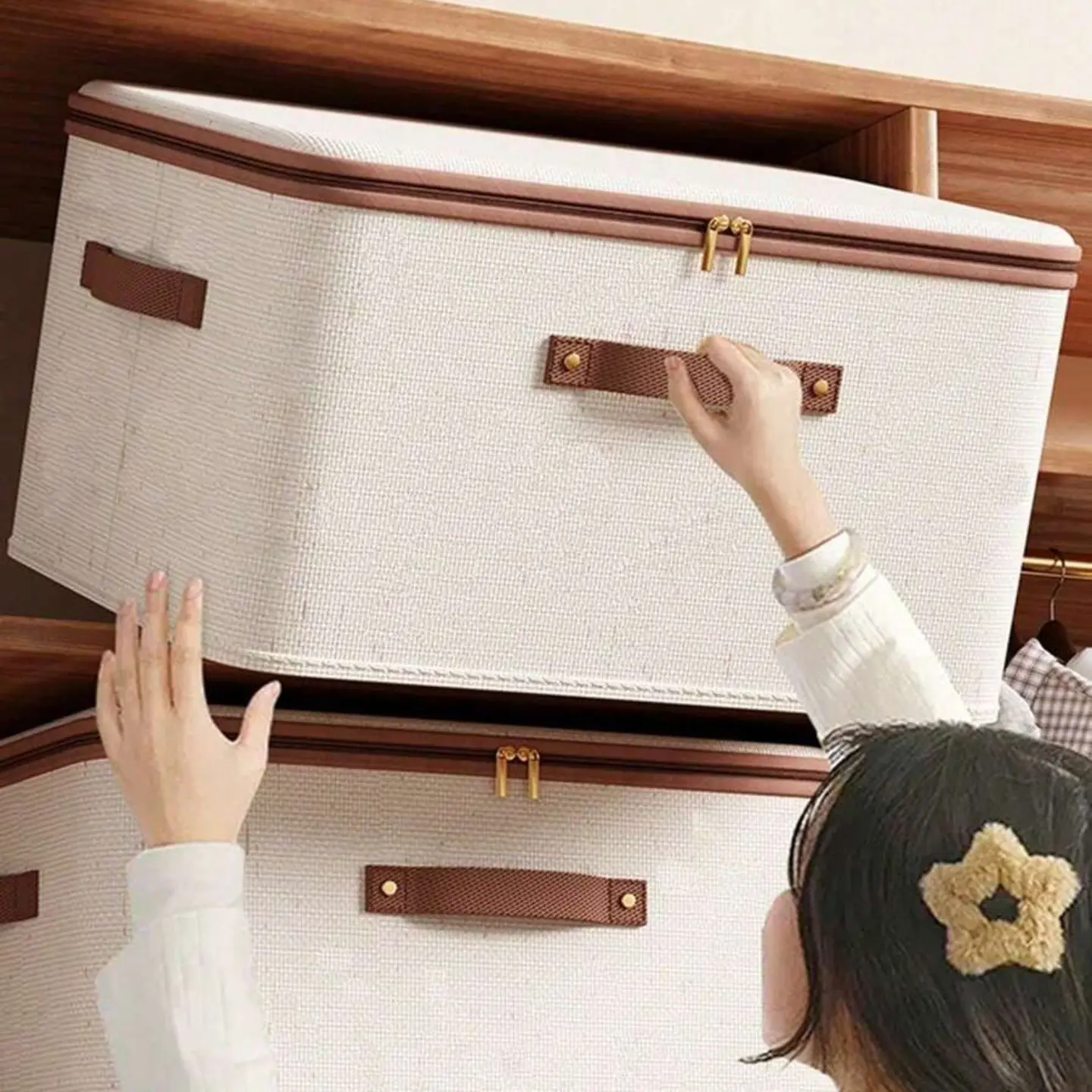 Foldable Storage Box - Essential Home Storage Box With Double-Sided Zipper,Large Capacity，Spacious, With Faux Leather Handle For Easy Carrying, Clothes Storage Box, Under Bed Storage，Wardrobe, Collapsible Storage Box