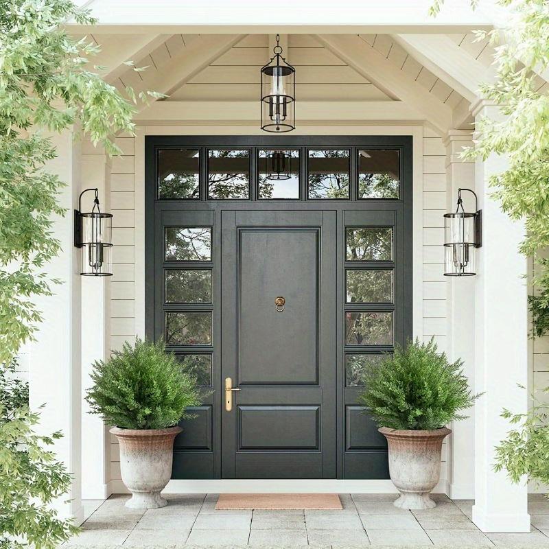 2 Pack Artificial Cedar Topiary Ball Trees with Ground Spike, UV Resistant Fake Bushes, Set of  Faux Cypress Fake Plants Faux Shrubs for Outdoor Indoor Front Porch Garden Decor.Floral Accent Decor