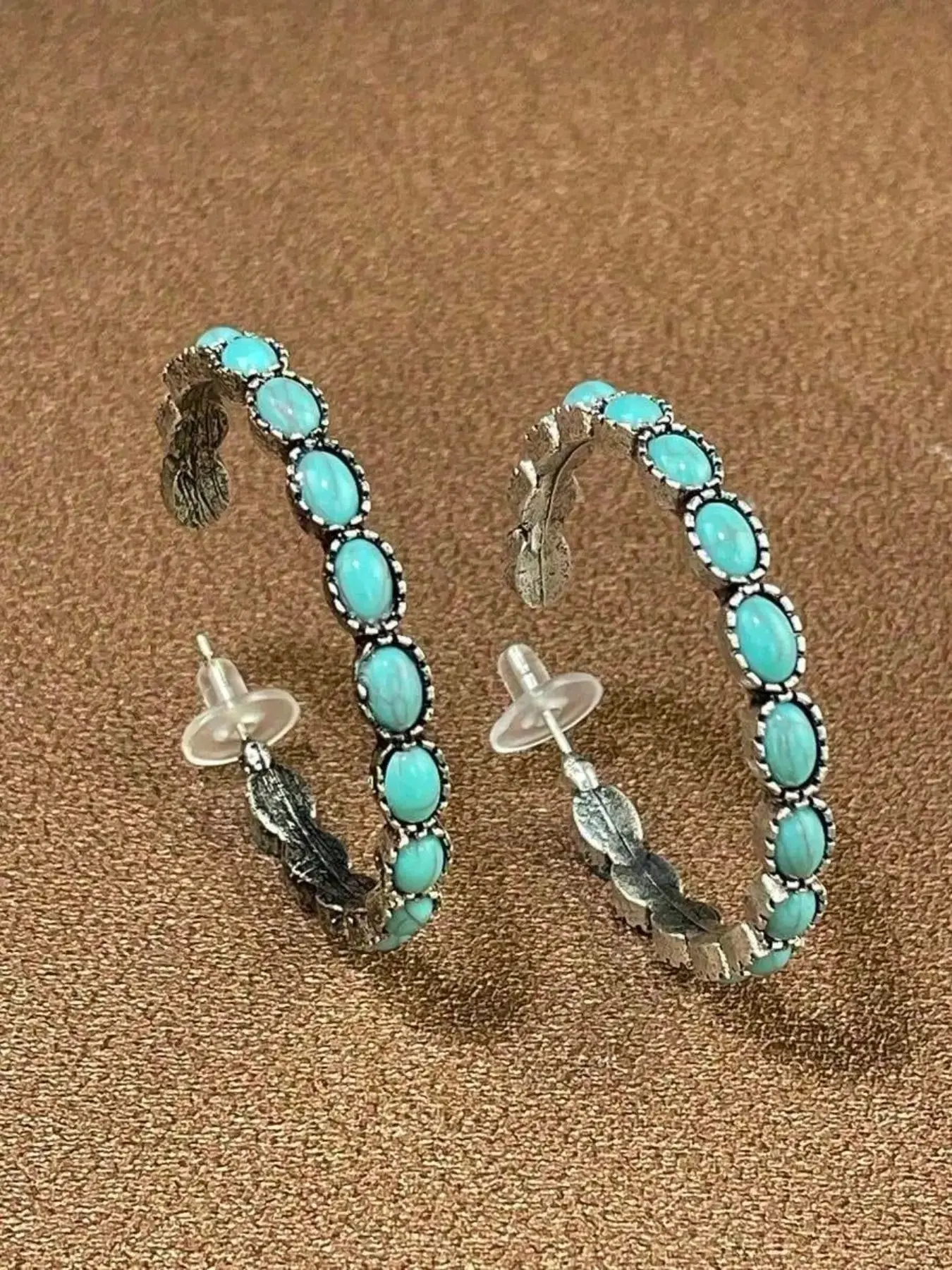 Bohemian Turquoise Hoop Earrings for Women, Vintage Oval Beaded Design, Ethnic Inspired Statement Earrings, Unique Jewelry for Daily Wear