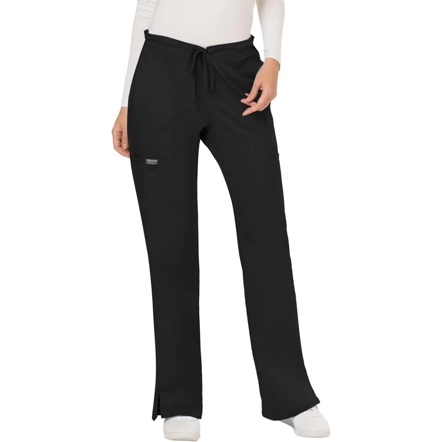 Scrubs for Women Workwear Revolution, Drawstring Scrub Pants WW120P, L Petite, Black