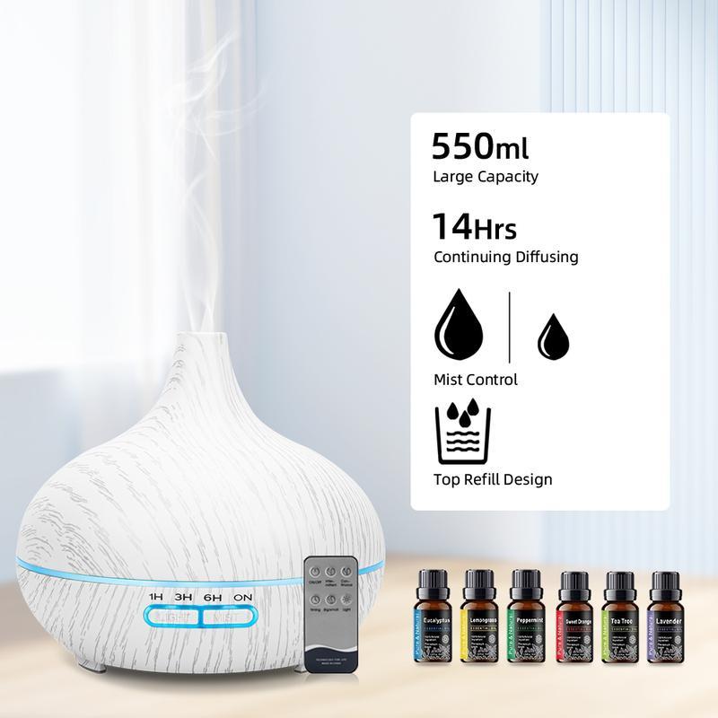 Essential Oil Diffuser, 550ml Scent Diffuser with waterless auto Off and Timer Functions, Mist humidifier with Lighting, eco-Friendly Materials, Perfect for Office and Home.