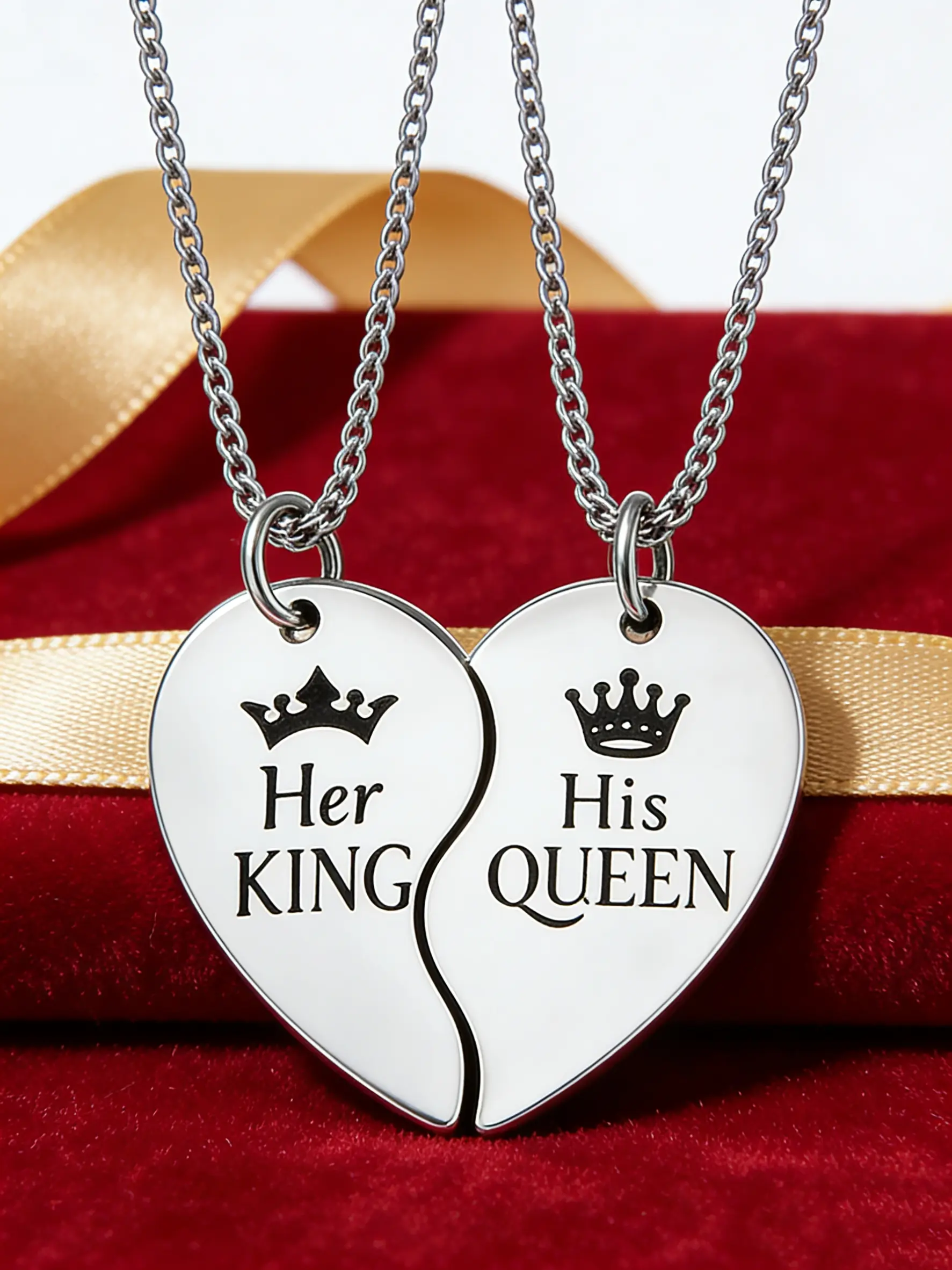 2pcs/set Stainless Steel Heart Necklace Set, Custom Couple Necklaces, Eternal Love Gift for Valentine's Day/memorial Day